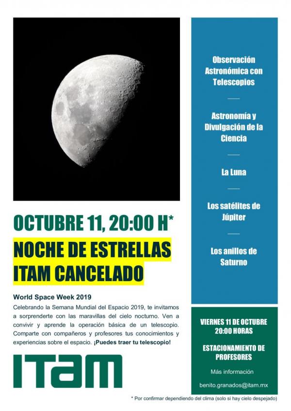 Noche de estrellas ITAM (Evento CANCELADO por no haber las condiciones climatológicas necesarias)