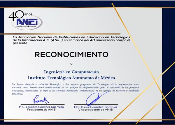 Ingeniería en Computación recibe Mención Honorífica a los Mejores Programas de Tecnologías de la Información